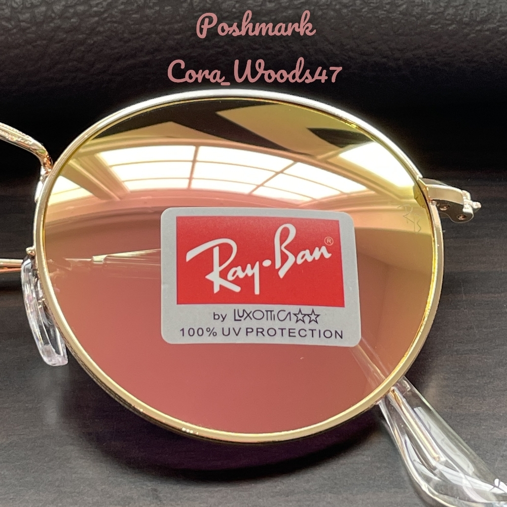 Ray Ban Round Metal Pink Flash Lenses RB3447 Gold Frame Unisex New - Picture 5 of 16